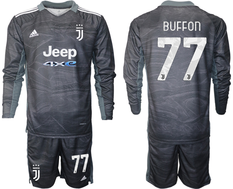 Men 2021-2022 Club Juventus black Goalkeeper Long Sleeve #77 Adidas Soccer Jersey->juventus jersey->Soccer Club Jersey